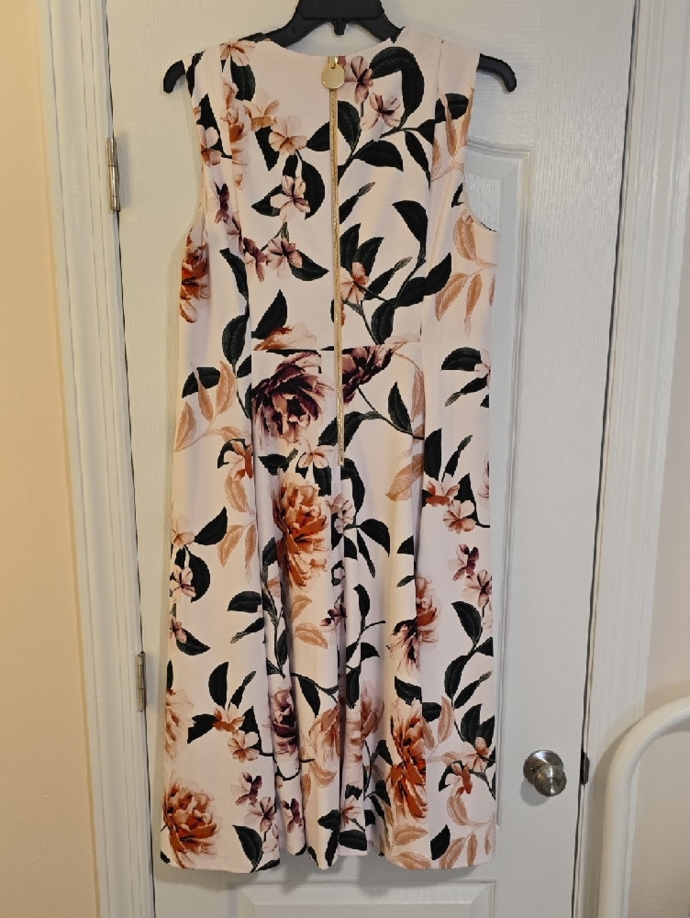Calvin Klein Floral Midi Dress in Blush, Peach & Black - Picture 3 of 3